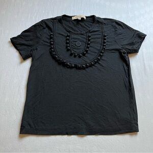 See by Chloe black pom pom bib trim short sleeve knit T-shirt